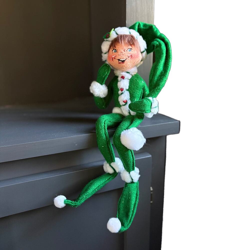 Annalee Christmas Elf Green 14” 2008 Mobilitee Posable Peppermint Twist Holiday